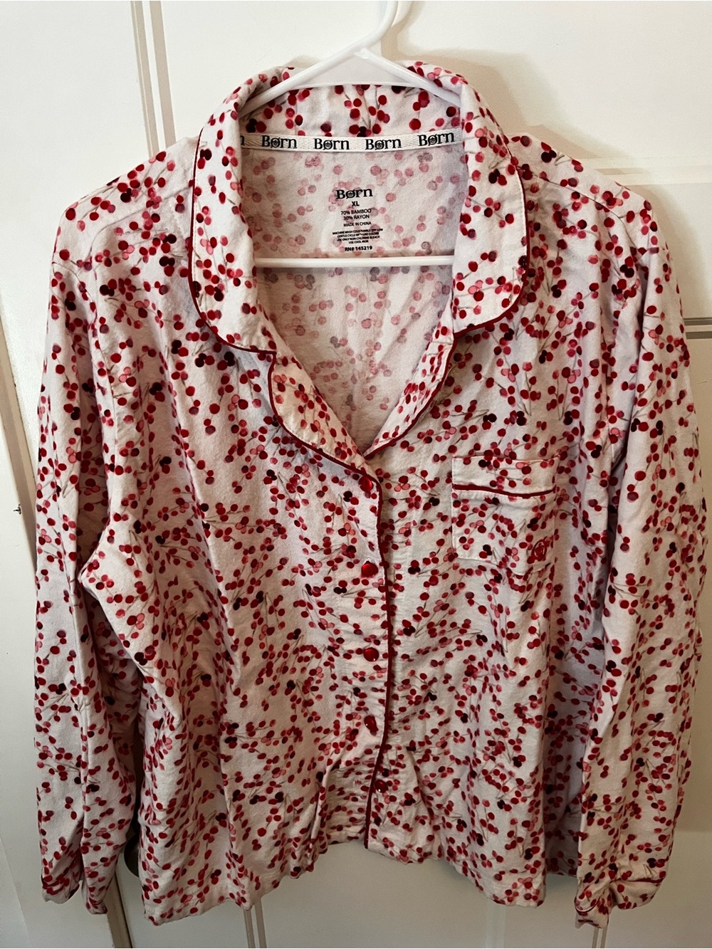Born White Pajama Top with Red Cherry Dot Print